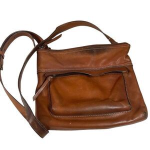FOSSIL Brown Cowhide Leather Messenger Style Shoulder Bag READ